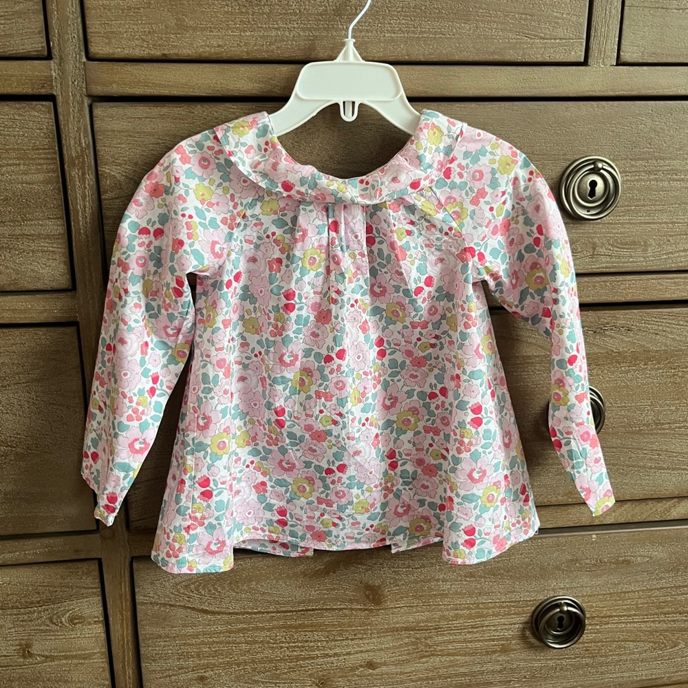 Jacadi Pink and White Floral Kids Cotton Blouse 36M